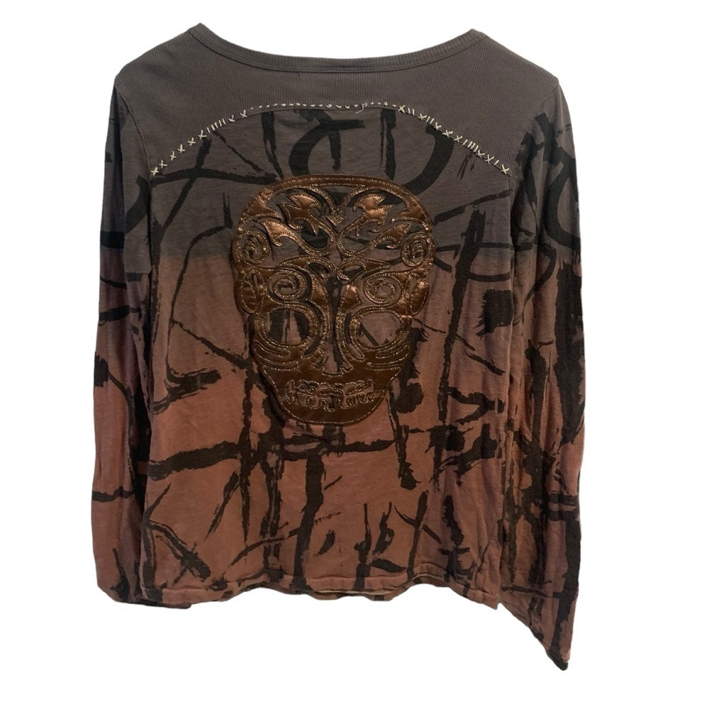 Miss Me Unplugged Long Sleeve Skull Blouse Size Small - Picture 2 of 4